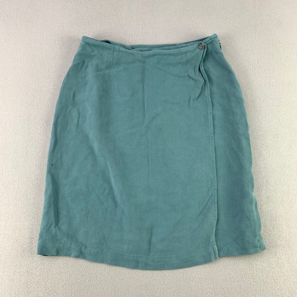 Tommy Bahama Silk Wrap Skirt Women 8 Teal Herringbone Tropical Casual Summer